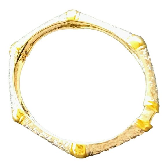 Two Tone Bracelet Hinged Cuffed Silver and Gold Tone approx. 7" - Picture 6 of 6